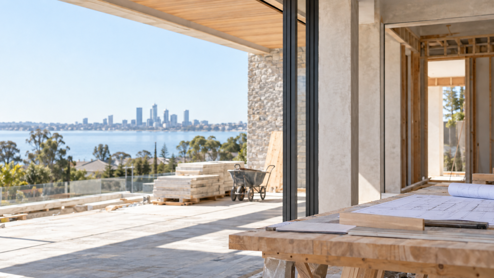 Renovation in progress overlooking the Swan River and Perth skyline
